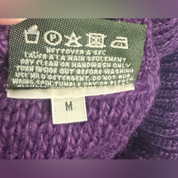 Carraig Donn Irish Merino Wool Sweater Cable Knit Cowl Neck Purple Sz Medium - Picture 5 of 5